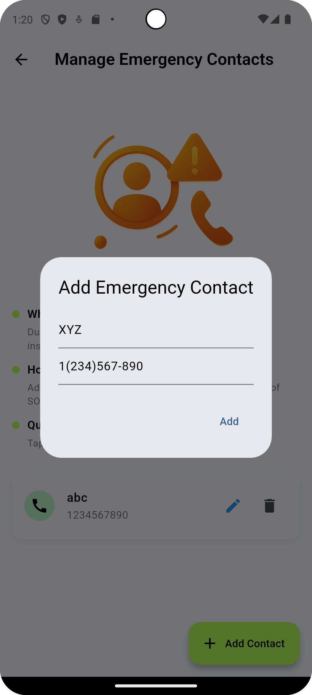 Add Member contact Number