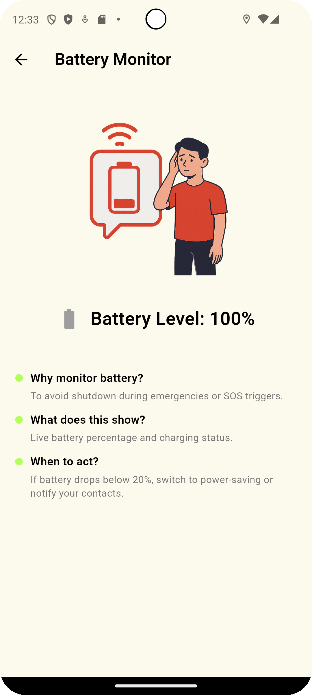 Battery Optimization with battery level alert